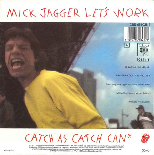 Mick Jagger - Let's Work Vinyl Singles Vinyl Very Good (VG) <br> Hoes Good Plus (G+)