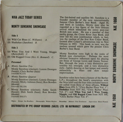 Monty Sunshine's Trio / The Monty Sunshine Quartet - Monty Sunshine Showcase Vinyl Singles EP Vinyl Very Good (VG) <br> Hoes Good Plus (G+)