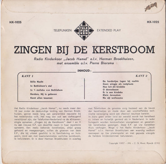 Kinderkoor Jacob Hamel - Zingen Bij De Kerstboom Vinyl Singles Vinyl Zeer Goed / Hoesje Goed "VINYLSINGLES.NL"