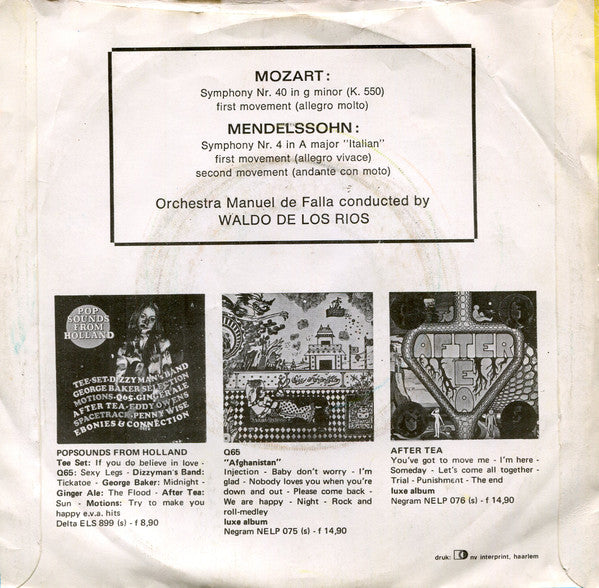 Wolfgang Amadeus Mozart - Waldo De Los Rios - First Movement Symphony No.** Vinyl Singles Vinyl Very Good (VG) <br> Hoes Good Plus (G+)