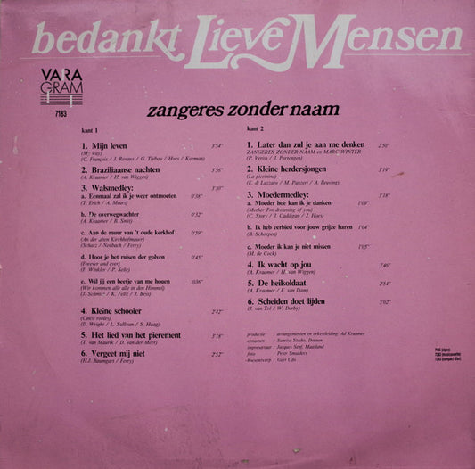 Zangeres Zonder Naam - Bedankt Lieve Mensen (LP) 51094