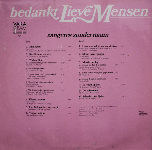 Zangeres Zonder Naam - Bedankt Lieve Mensen (LP) 43520