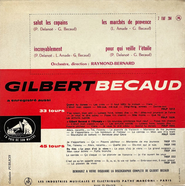 Gilbert Bécaud - ** - Salut Les Copains Vinyl Singles EP Vinyl Very Good (VG) <br> Hoes Good Plus (G+)