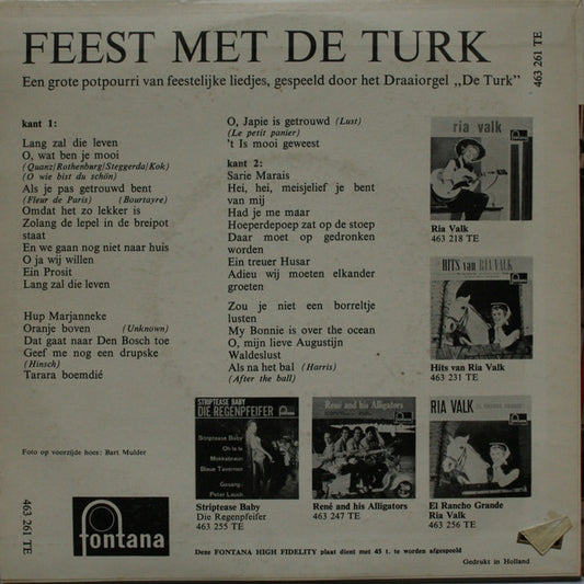Draaiorgel De Turk - Feest Met De Turk Vinyl Singles Vinyl Zeer Goed / Hoesje Goed "VINYLSINGLES.NL"