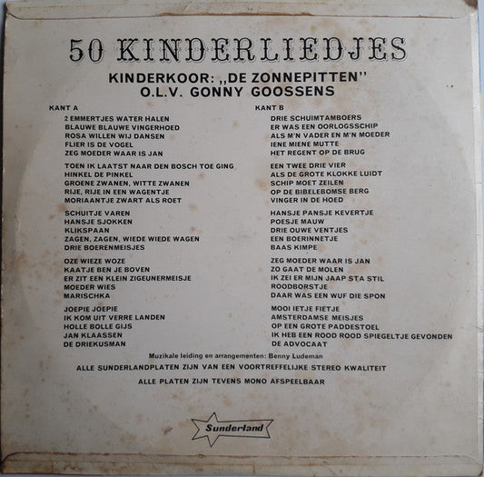 Kinderkoor De Zonnepitten - 50 Kinderliedjes (LP) 51293 Vinyl LP Vinyl Zeer Goed / Hoesje Goed "VINYLSINGLES.NL"