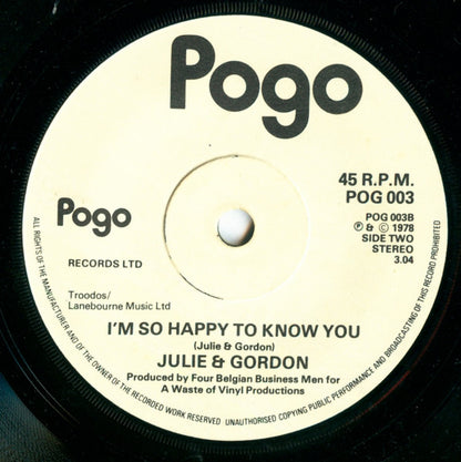 Julie & Gordon - Gordon's Not A Moron Vinyl Singles Vinyl Very Good (VG) <br> Hoes Good Plus (G+)
