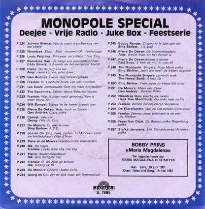 Bobby Prins - Maria Magdalena Vinyl Singles Vinyl Very Good (VG) <br> Hoes Good Plus (G+)