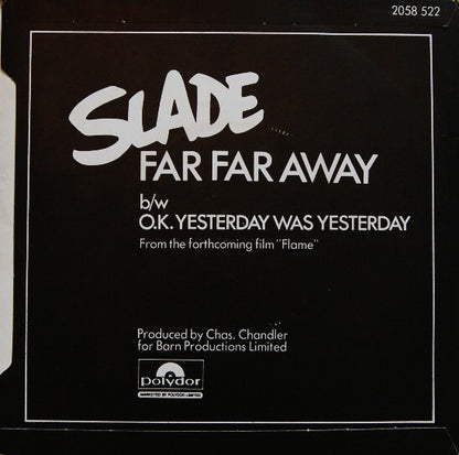 Slade - Far Far Away Vinyl Singles Vinyl Very Good (VG) <br> Hoes Good Plus (G+)
