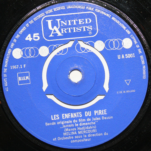 Melina Mercouri - Les Enfants Du Pirée Vinyl Singles Vinyl Very Good (VG) <br> Hoes Good Plus (G+)