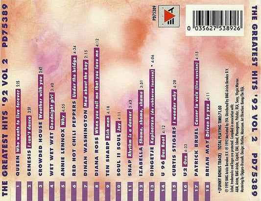 Various - The Greatest Hits '92 Vol. 2 (CD) Compact Disc Goede Staat "VINYLSINGLES.NL"