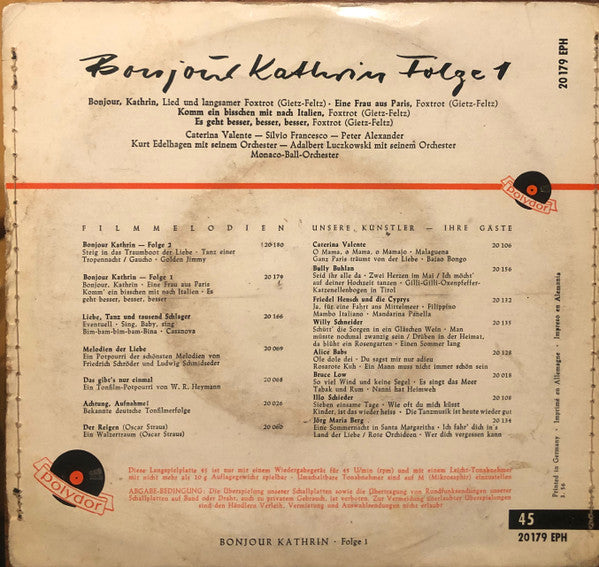 Caterina Und Silvio - Bonjour Kathrin Folge 1 42585 Vinyl Singles EP Vinyl (VG) <br> Hoes (G+)