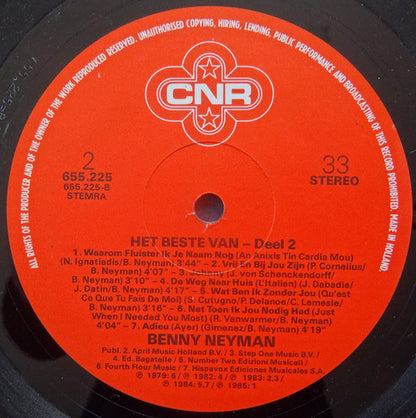 Benny Neyman - Het Beste Van Benny Neyman Deel 2 (LP) Vinyl LP Vinyl Very Good (VG) <br> Hoes Good Plus (G+)