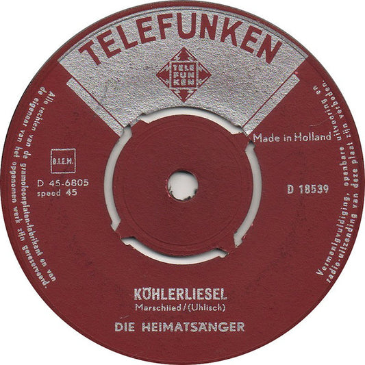 Heimatsänger - Köhlerliesel Vinyl Singles Vinyl Very Good (VG) <br> Hoes Good Plus (G+)