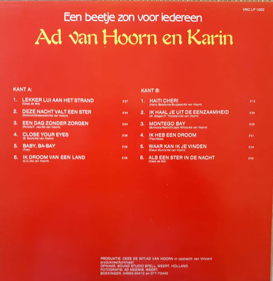 Ad & Karin - Een Beetje Zon Voor Iedereen (LP) Vinyl LP Vinyl Zeer Goed / Hoesje Goed "VINYLSINGLES.NL"
