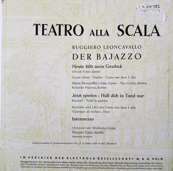 Ruggiero Leoncavallo - Maria Callas, Giuseppe di Stefano - Der Bajazzo 16993 Vinyl Singles Goede Staat