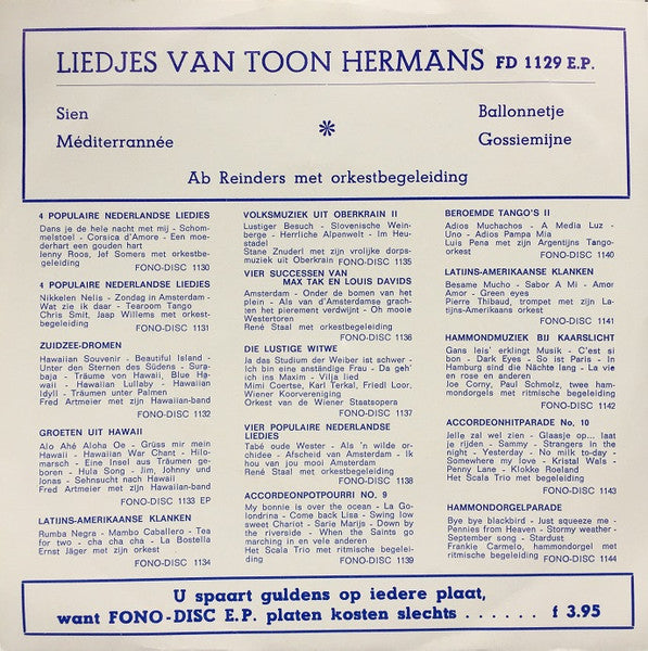 Ab Reinders - Liedjes Van Toon Hermans (EP) 38900 Vinyl Singles Goede Staat