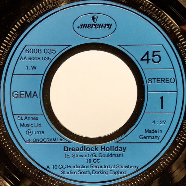 10cc - Dreadlock Holiday Vinyl Singles Vinyl Very Good (VG) <br> Hoes Generic