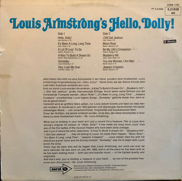 Louis Armstrong - Louis Armstrong's Hello, Dolly! (LP) Vinyl LP Vinyl Very Good (VG) <br> Hoes Good Plus (G+)