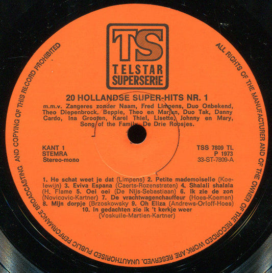 Various - 20 Hollandse Superhits (LP) Vinyl LP Vinyl Zeer Goed / Hoesje Goed "VINYLSINGLES.NL"