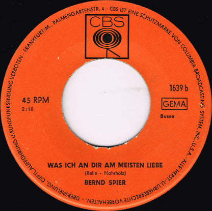 Bernd Spier - Das War Mein Schönster Tanz Vinyl Singles Vinyl Very Good (VG) <br> Hoes Generic