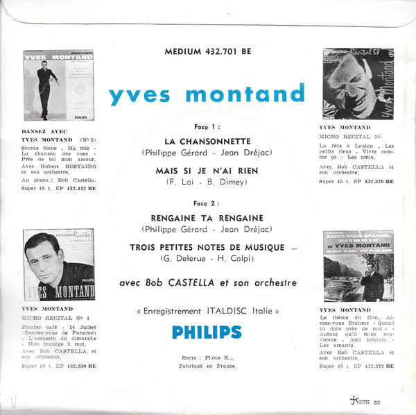 Yves Montand - La Chansonnette Vinyl Singles Vinyl (VG) <br> Hoes (G+)
