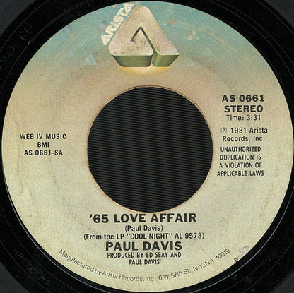 Paul Davis - '** Love Affair Vinyl Singles Vinyl Very Good (VG) <br> Hoes Generic