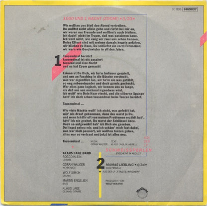 Klaus Lage Band - Und * Nacht (Zoom!) Vinyl Singles Vinyl Very Good (VG) <br> Hoes Good Plus (G+)