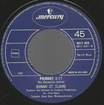Bonnie St. Claire - Pierrot Vinyl Singles Vinyl Very Good (VG) <br> Hoes Good Plus (G+)
