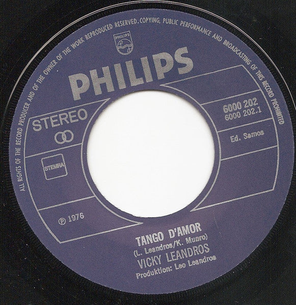 Vicky Leandros - Tango D'Amor Vinyl Singles Vinyl Zeer Goed / Hoesje Generic "VINYLSINGLES.NL"