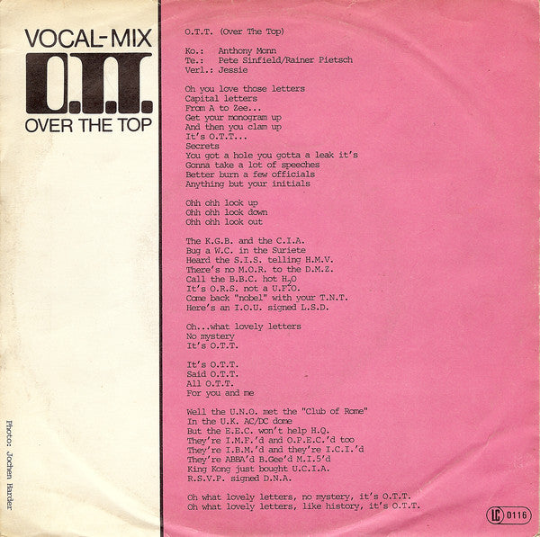 O.R.S. (Orlando Riva Sound) - O.T.T. (Over The Top) Vinyl Singles Vinyl Very Good (VG) <br> Hoes Good Plus (G+)