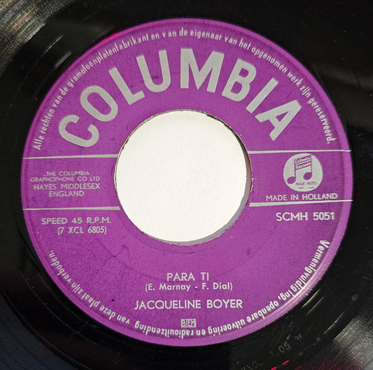 Jacqueline Boyer - Para Ti Vinyl Singles Vinyl Very Good (VG) <br> Hoes Good Plus (G+)