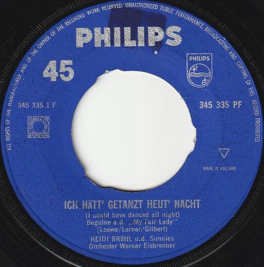 Heidi Brühl U.D. Die Sunnies - Ich Hätt' Getanzt Heut' Nacht Vinyl Singles Vinyl Very Good (VG) <br> Hoes Generic
