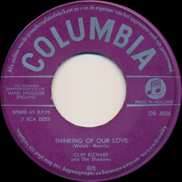 Cliff Richard & The Shadows - Nine Times Out Of Ten Vinyl Singles Vinyl Very Good (VG) <br> Hoes Generic