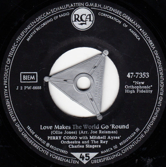 Perry Como With Mitchell Ayres - Love Makes The World Go 'Round Vinyl Singles Vinyl Very Good (VG) <br> Hoes Generic