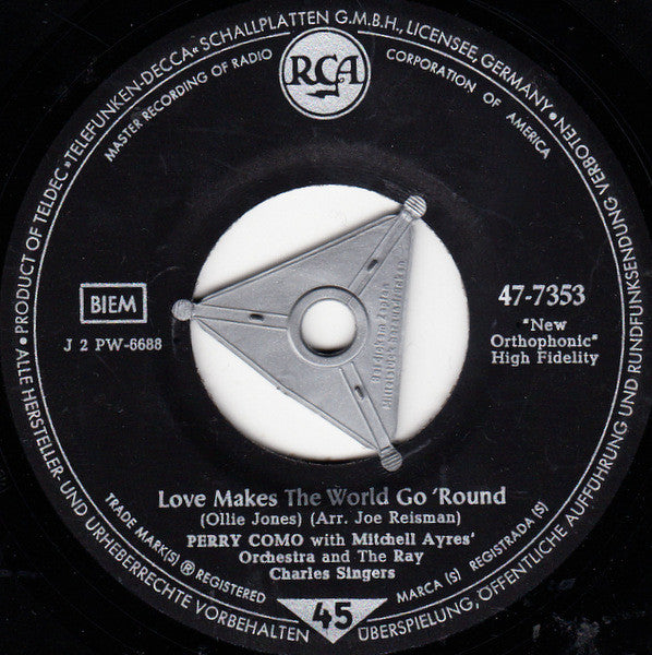 Perry Como - Love Makes The World Go 'Round Vinyl Singles Vinyl (VG) <br> Hoes Generic