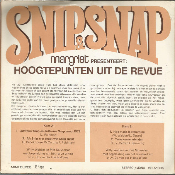 Snip & Snap - Hoogtepunten Uit De Revue (EP) 38249 Vinyl Singles Goede Staat