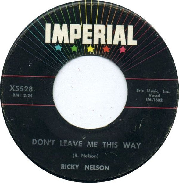 Ricky Nelson - Poor Little Fool Vinyl Singles Vinyl Very Good (VG) <br> Hoes Good Plus (G+)