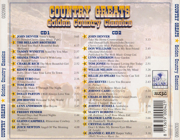 Various - Country Greats (Golden Country Classics) (CD) Compact Disc Goede Staat
