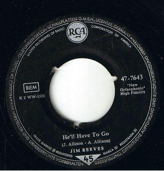 Jim Reeves - He'll Have To Go Vinyl Singles Vinyl Goed / Hoes Generic