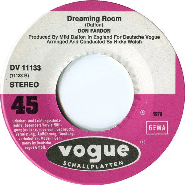 Don Fardon - Indian Reservation Vinyl Singles Vinyl Very Good (VG) <br> Hoes Generic