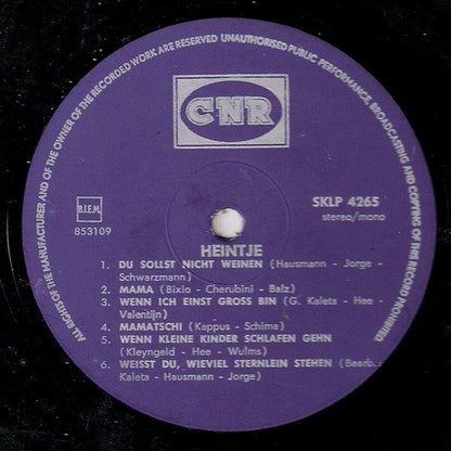 Heintje - Heintje (LP) Vinyl LP Vinyl Very Good (VG) <br> Hoes Good Plus (G+)