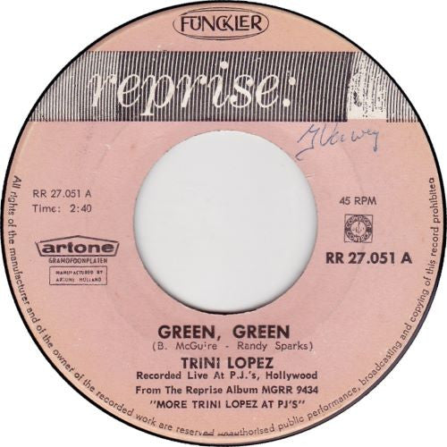 Trini Lopez - Green, Green Vinyl Singles Vinyl Very Good (VG) <br> Hoes Generic