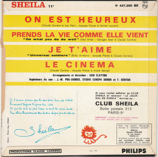 Sheila - Le Cinema Vinyl Singles EP Vinyl Zeer Goed / Hoesje Goed "VINYLSINGLES.NL"
