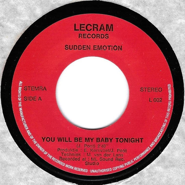 Sudden Emotion - You Will Be My Baby Tonight 33371 Vinyl Singles Goede Staat