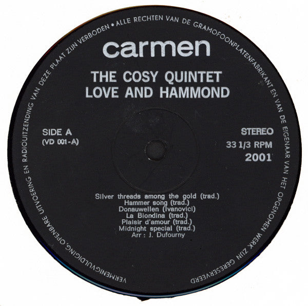 Cosy Quintet - Love And Hammond (LP) Vinyl LP Vinyl Very Good (VG) <br> Hoes Good Plus (G+)