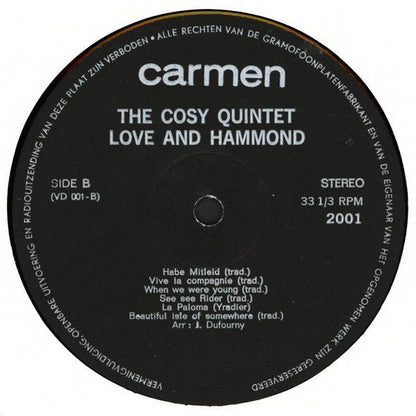 Cosy Quintet - Love And Hammond (LP) Vinyl LP Vinyl Very Good (VG) <br> Hoes Good Plus (G+)