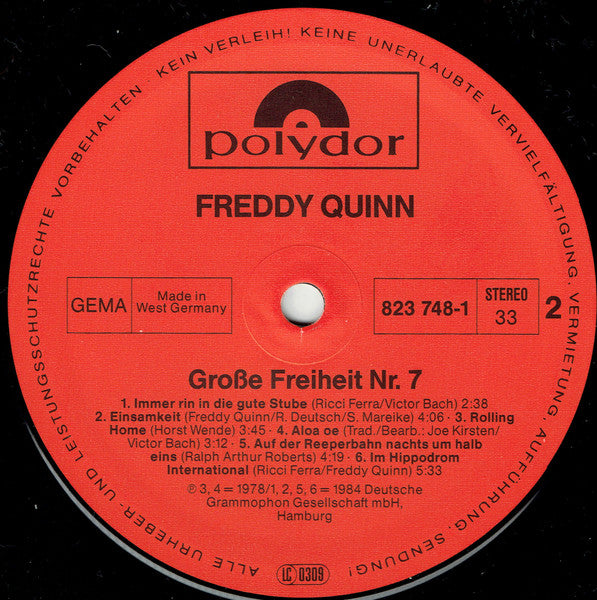 Freddy Quinn - Große Freiheit Nr. 7 (LP)