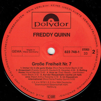 Freddy Quinn - Große Freiheit Nr. 7 (LP)