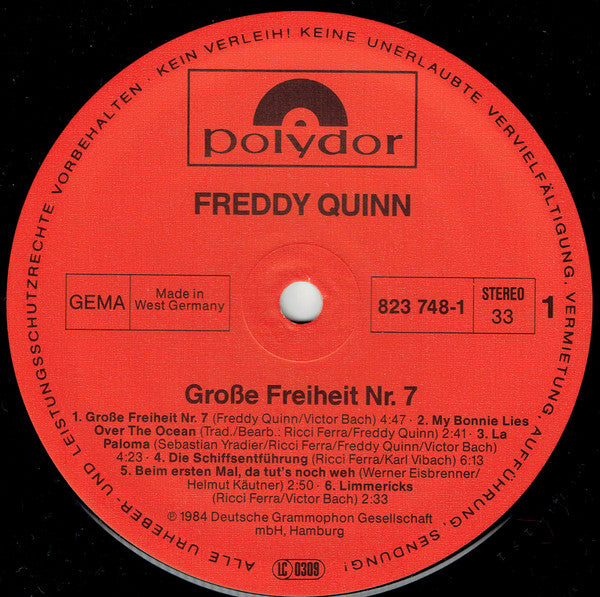 Freddy Quinn - Große Freiheit Nr. 7 (LP)