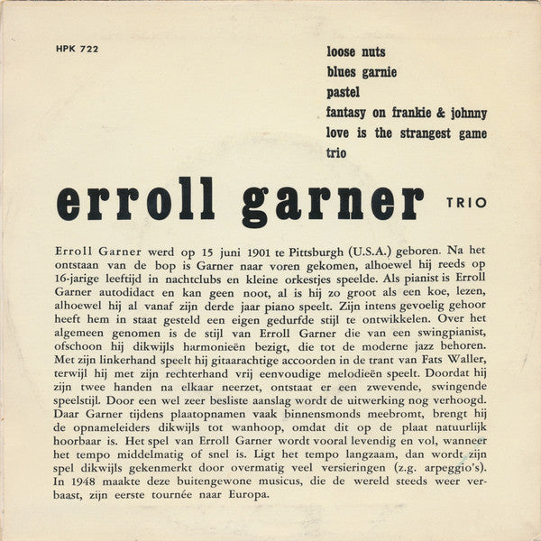 Erroll Garner Trio - Erroll Garner (EP) 22017 Vinyl Singles EP Goede Staat